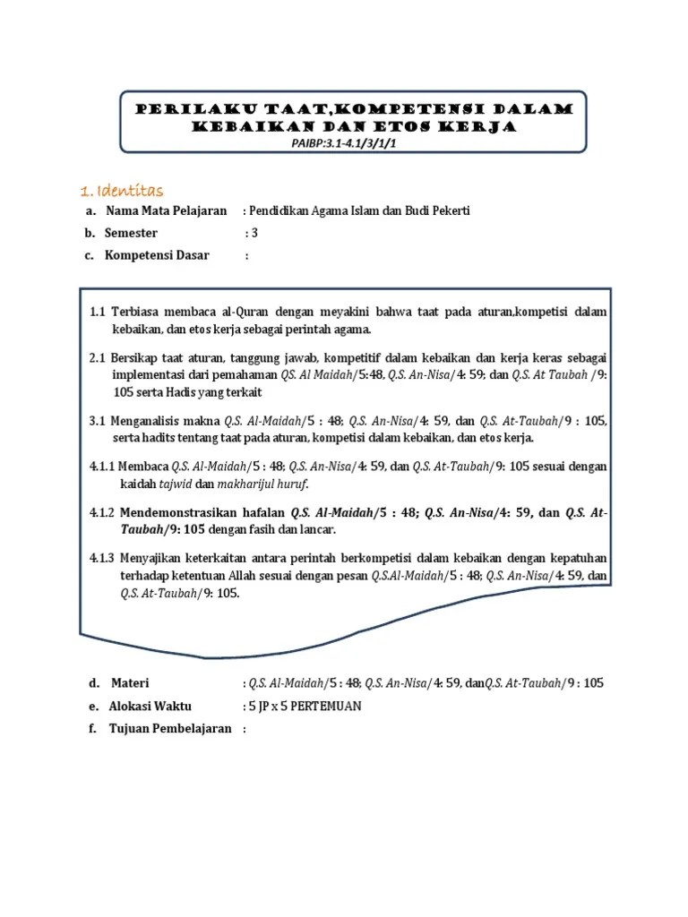 3.1 Ukbm Perilaku Taat, Kompetensi Dalam Kebaikan Dan Etos Kerja | PDF