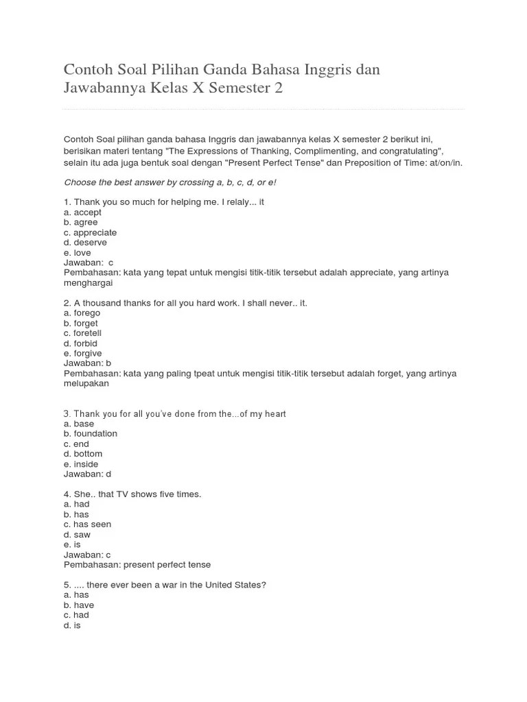 Contoh Soal Pilihan Ganda Giving Example