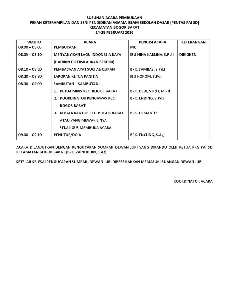 Susunan Acara Pembukaan | PDF