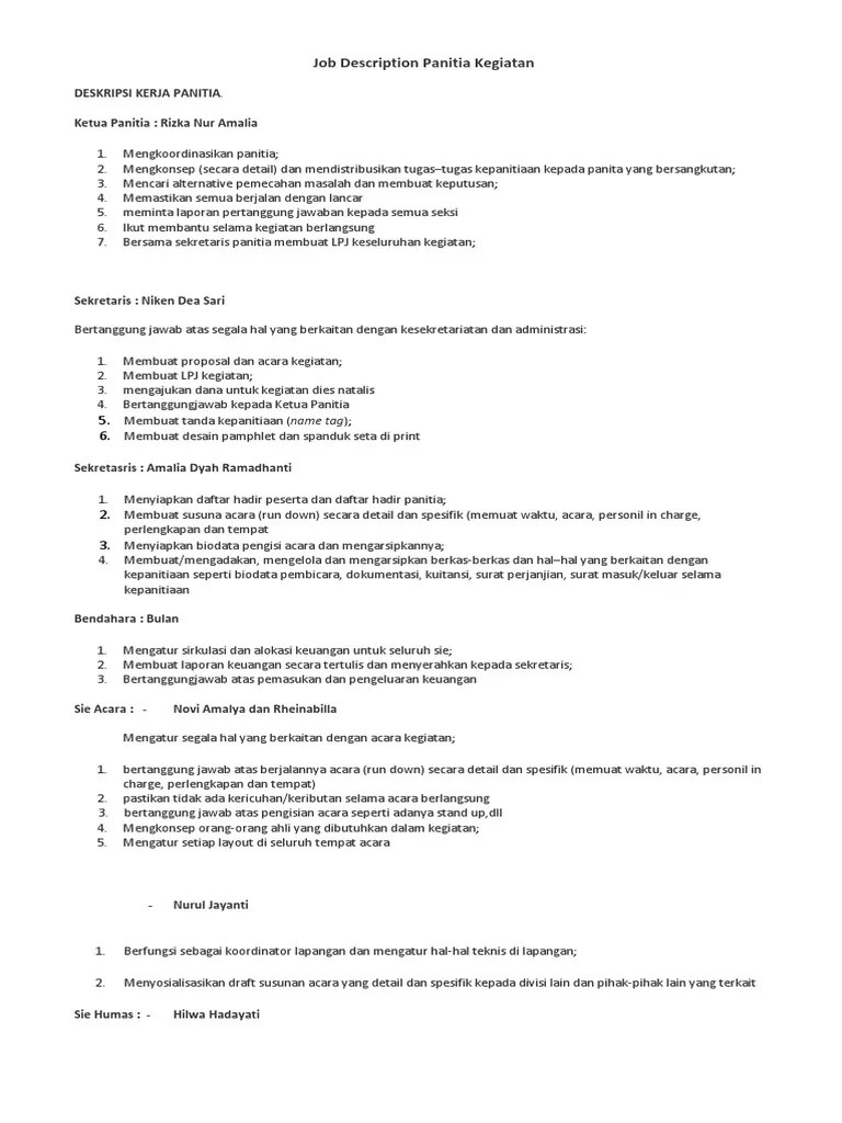 Job-Description-Panitia-Kegiatan DIES NATALIS | PDF