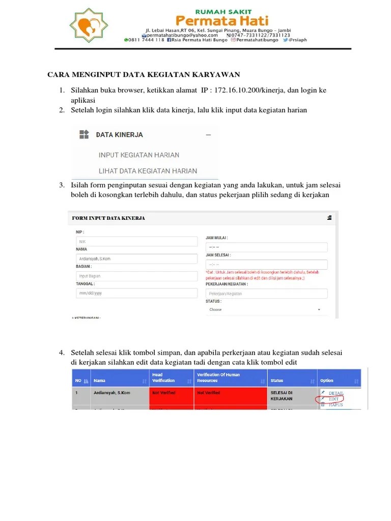 Cara Menginput Data Kegiatan Karyawan | PDF