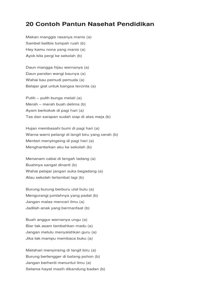 20 Contoh Pantun Nasehat Pendidikan | PDF