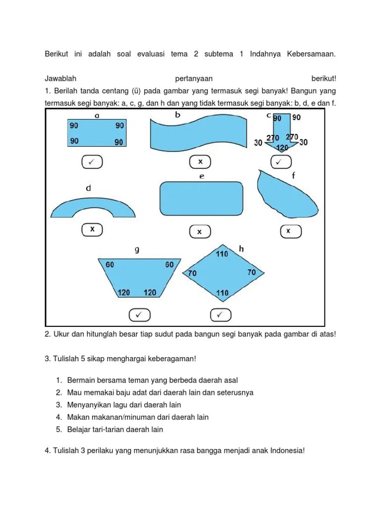 Soal Evaluasi Tema 2 Subtema 1 | PDF