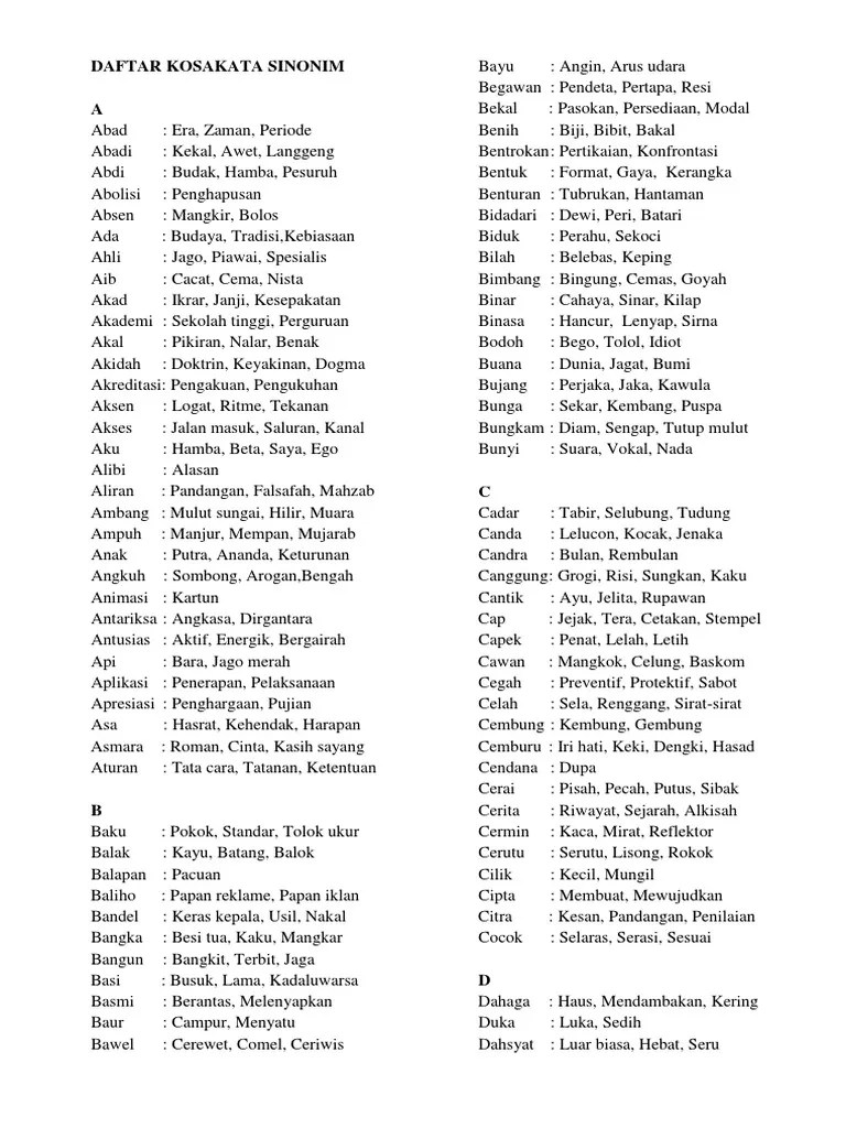 Daftar Kosakata Sinonim | PDF