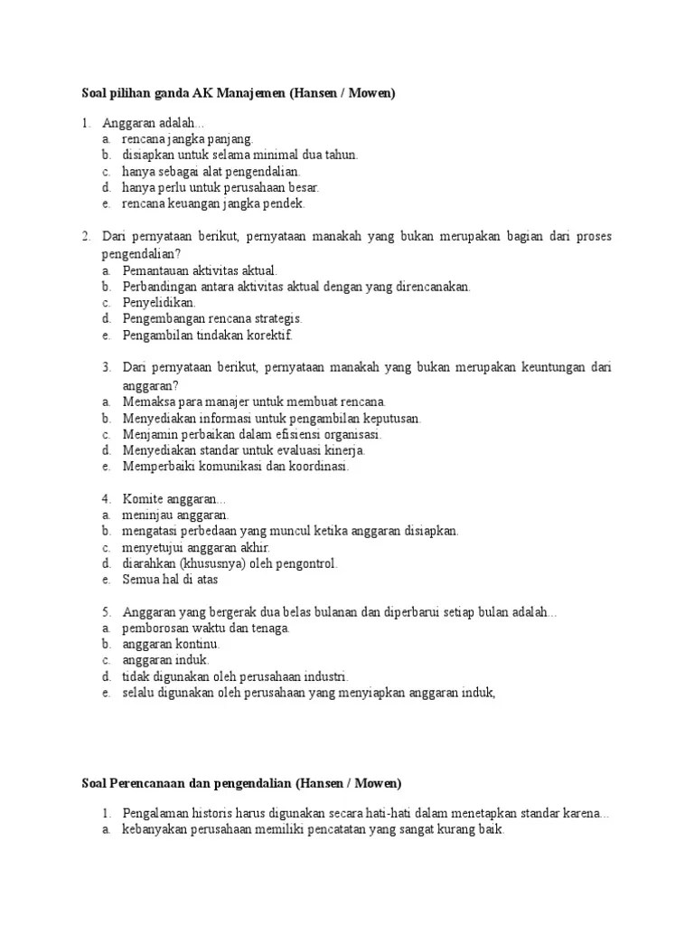 Soal Pilihan Ganda AK Manajemen Oleh Indah | PDF