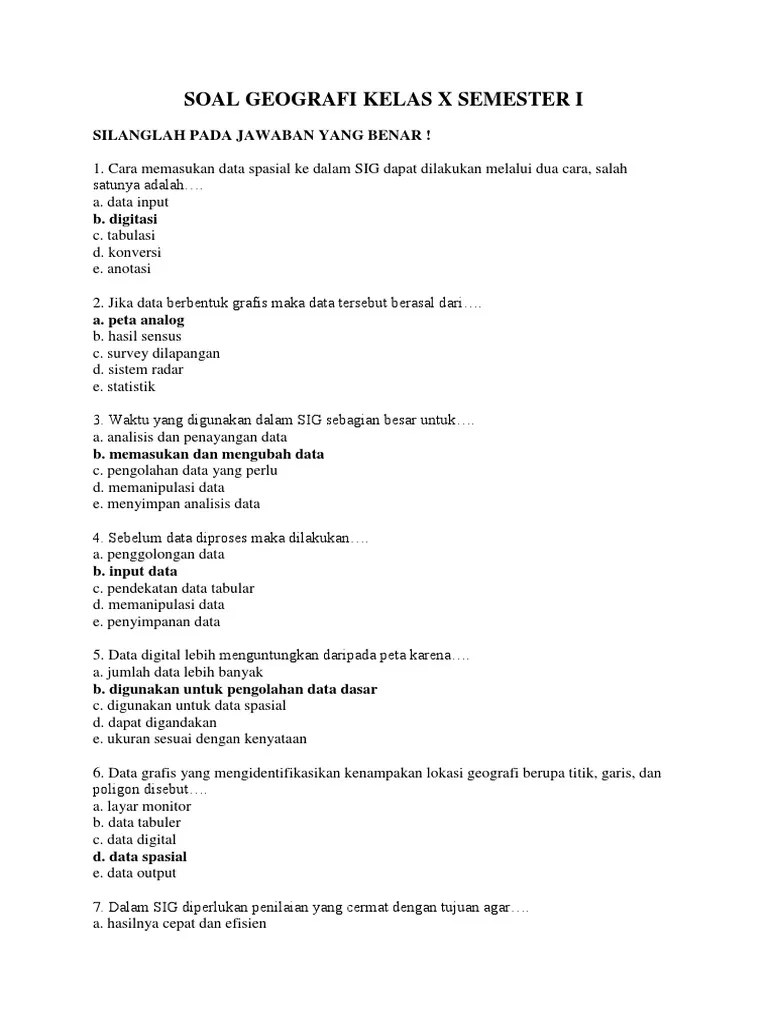 Jawaban Soal Geografi KLS X SMT 1 | PDF