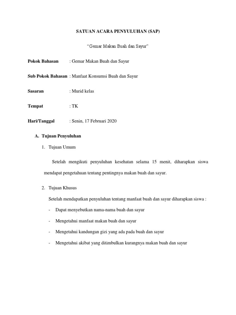 Gemar Makan Buah Sayur - satuan acara penyuluhan (sap)