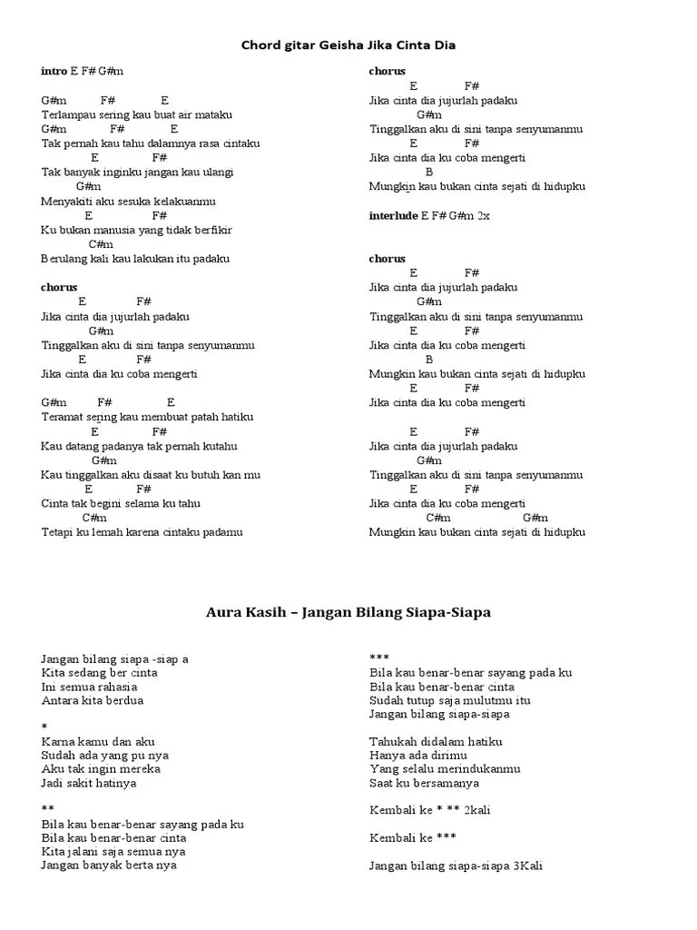 Chord Gitar Bila Memang Kau Benar Benar Sayang Aku