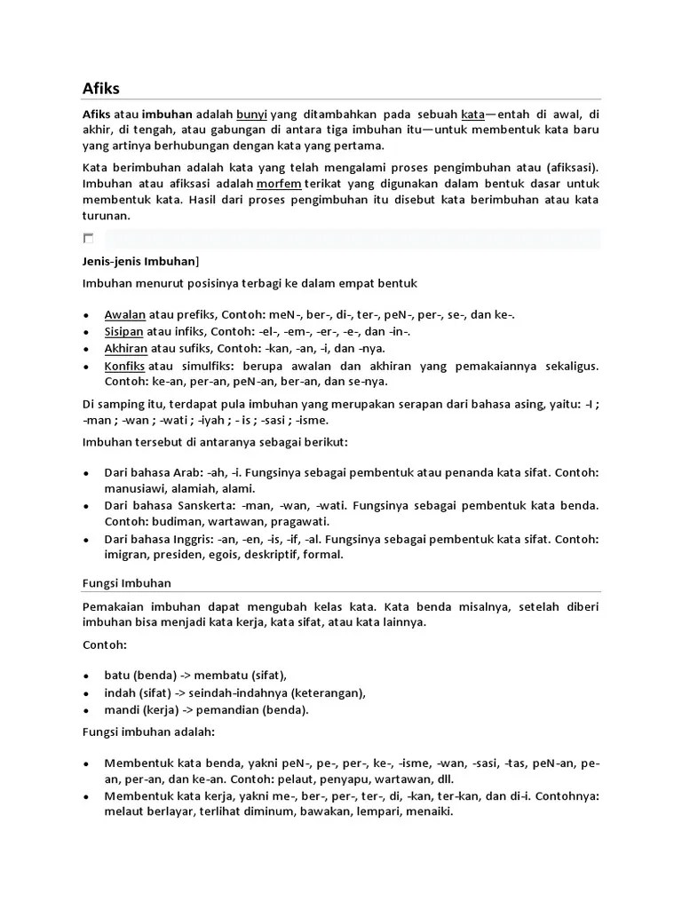 Afiks Bahasa Indonesia | PDF