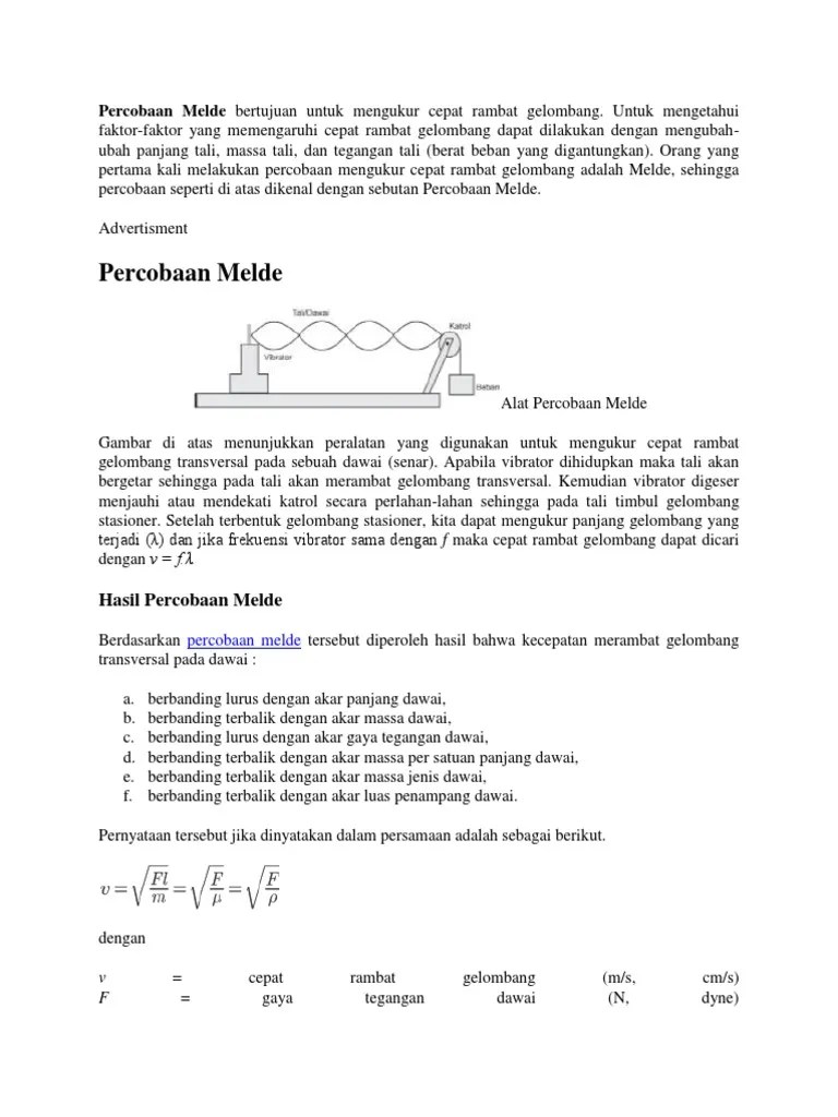 Percobaan Melde Bertujuan Untuk Mengukur Cepat Rambat Gelombang | PDF