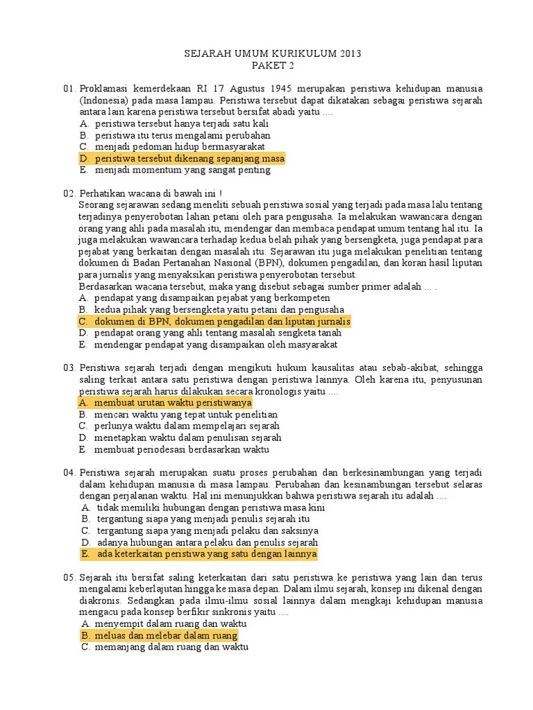 Soal Usbn Sejarah Umum Paket 2 | PDF
