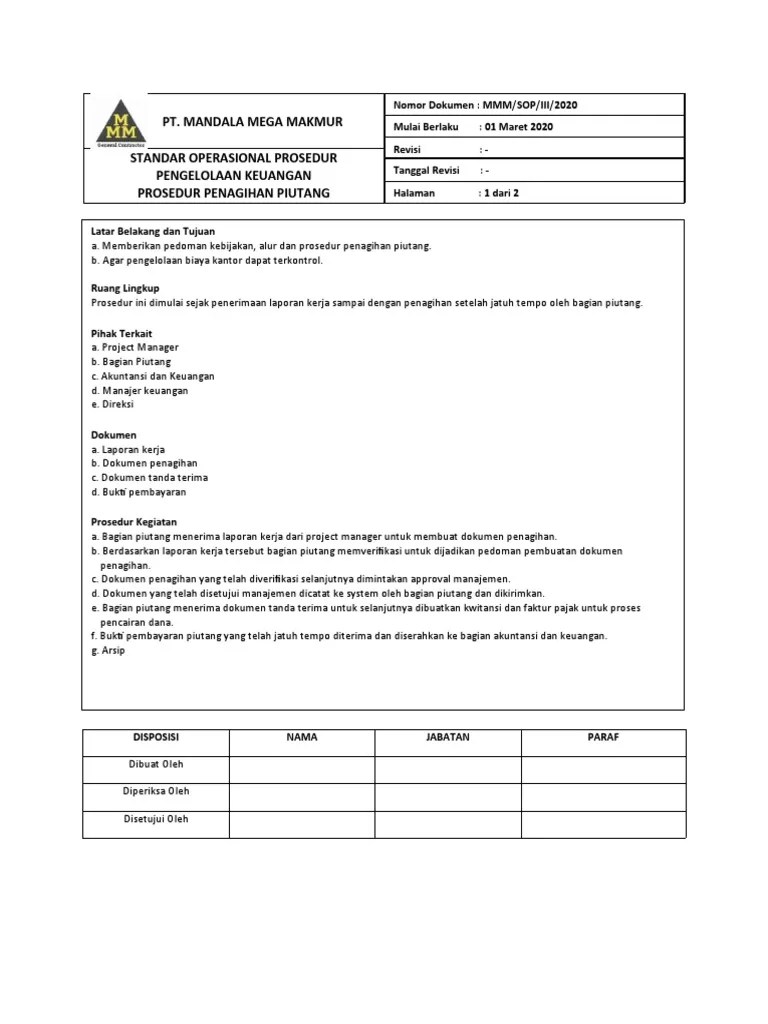 Sop Pengakuan Dan Penagihan Piutang | PDF