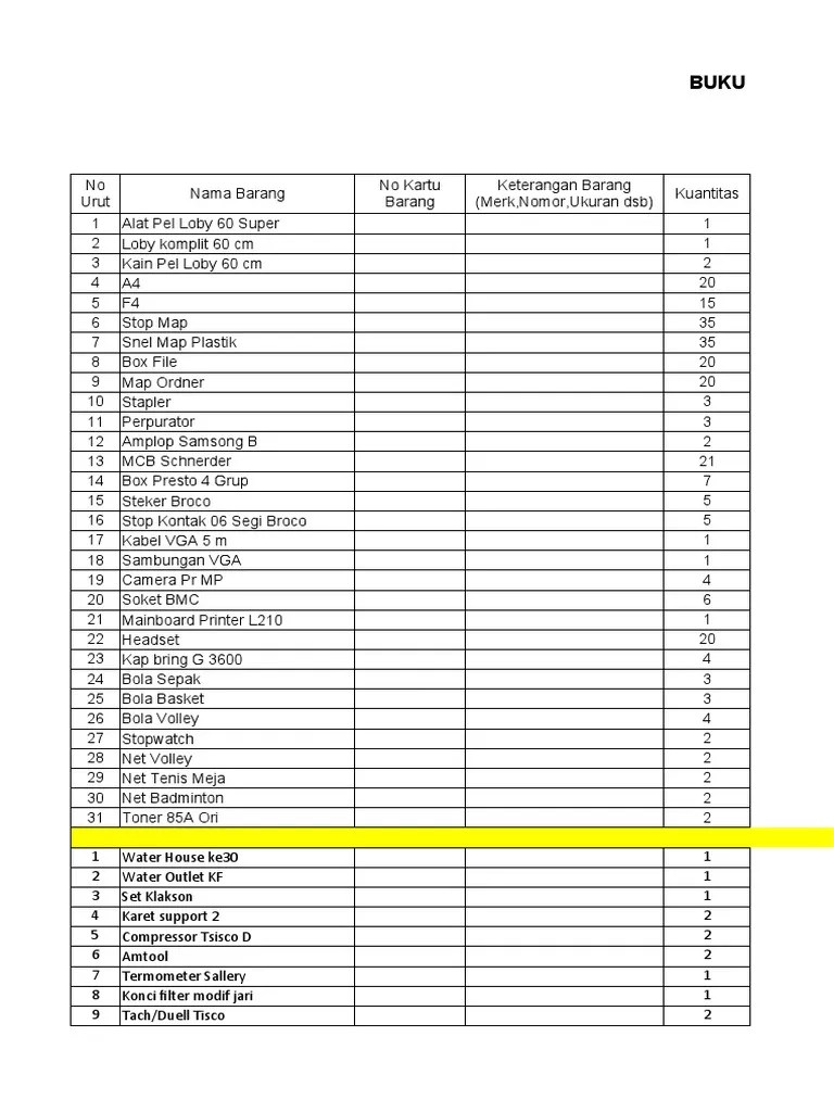 Buku Catatan Barang Non Inventaris | PDF | Consumer Goods | Equipment