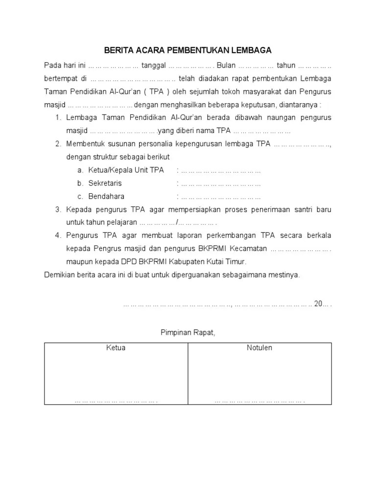 Berita Acara Pembentukan Lembaga | PDF
