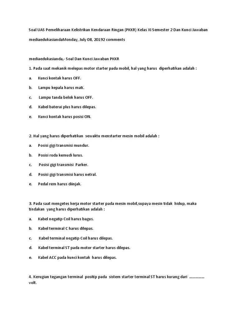 Soal UAS Pemeliharaan Kelistrikan Kendaraan Ringan | PDF