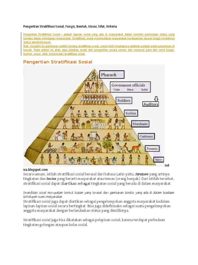 Pengertian Stratifikasi Sosial, Fungsi, Bentuk, Unsur, Sifat, Kriteria | PDF