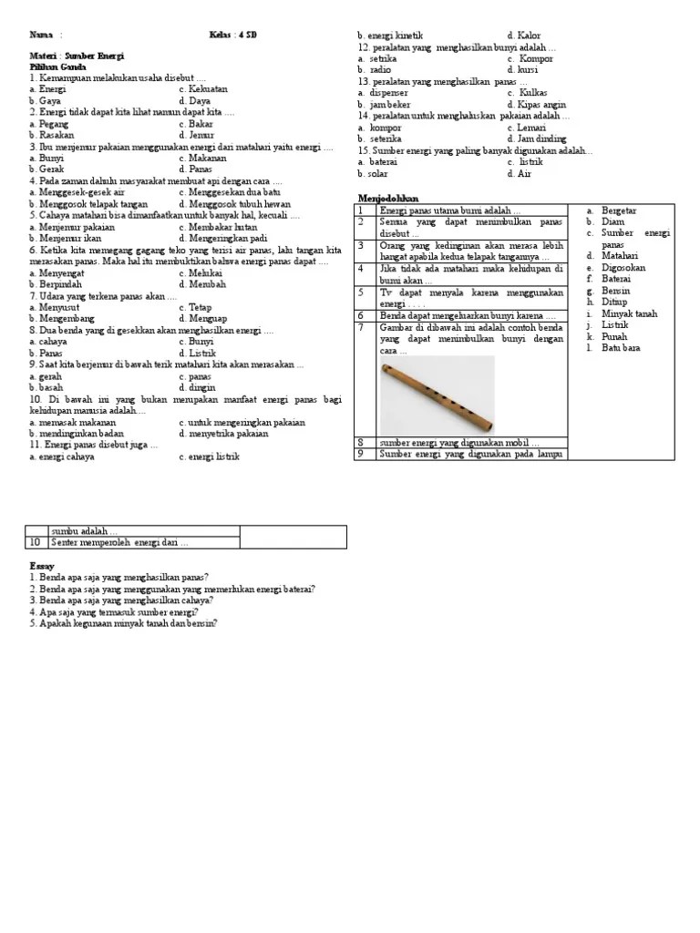 Soal IPA Kelas 4.2.1 Energi | PDF