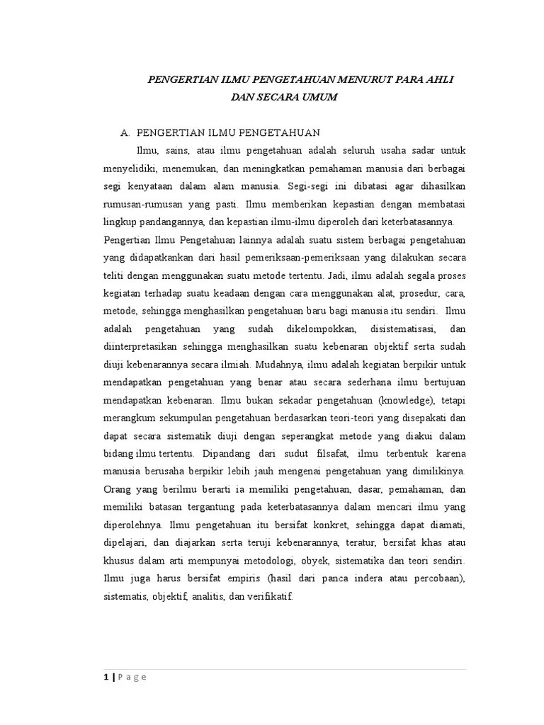 Pengertian Ilmu Pengetahuan Menurut para Ahli Dan Secara Umum | PDF