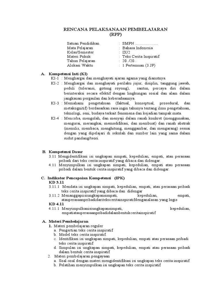 RPP SMP Kelas 9. Contoh