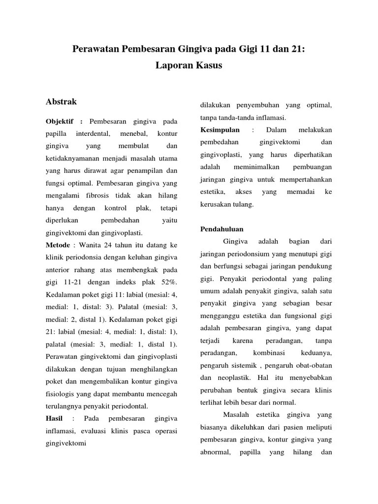 Perawatan Pembesaran Gingiva Pada Gigi 11 Dan 21 | PDF
