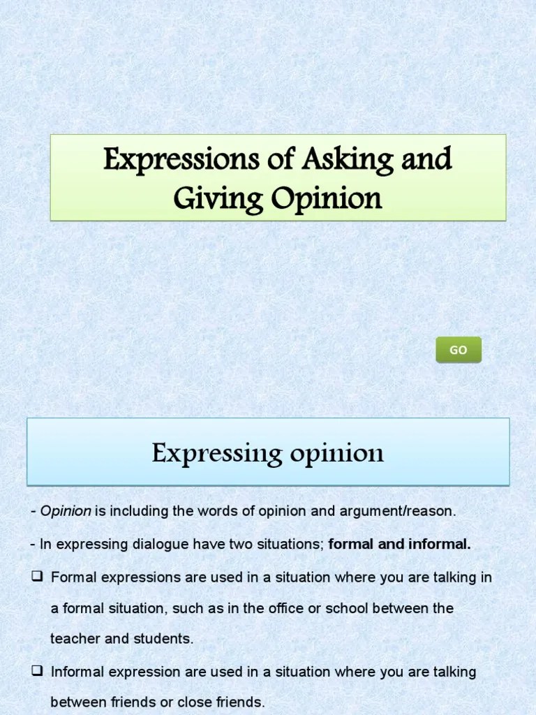 Lesson 7expressionsofaskingandgivingopinion | PDF | Opinion