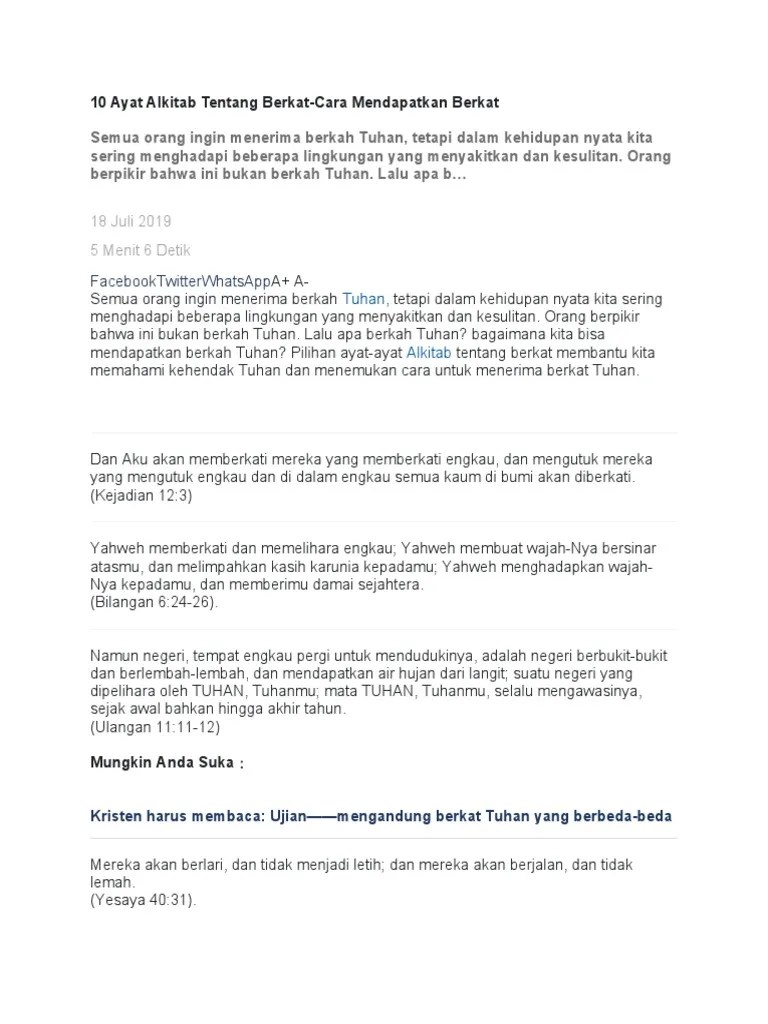 10 Ayat Alkitab Tentang Berkat-Cara Mendapatkan Berkat | PDF