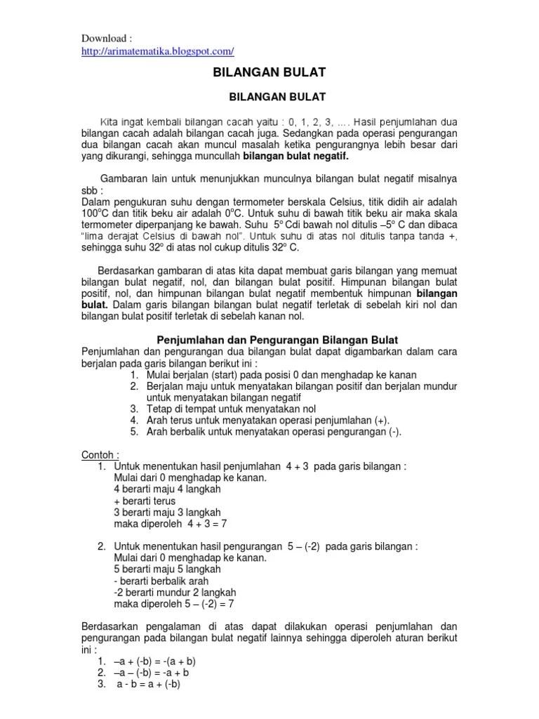 Materi Bilangan Bulat SD | PDF