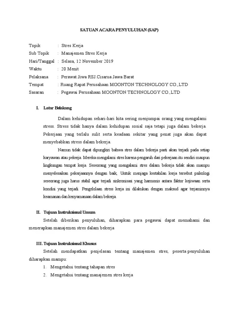 Satuan Acara Penyuluhan Stres Kerja | PDF