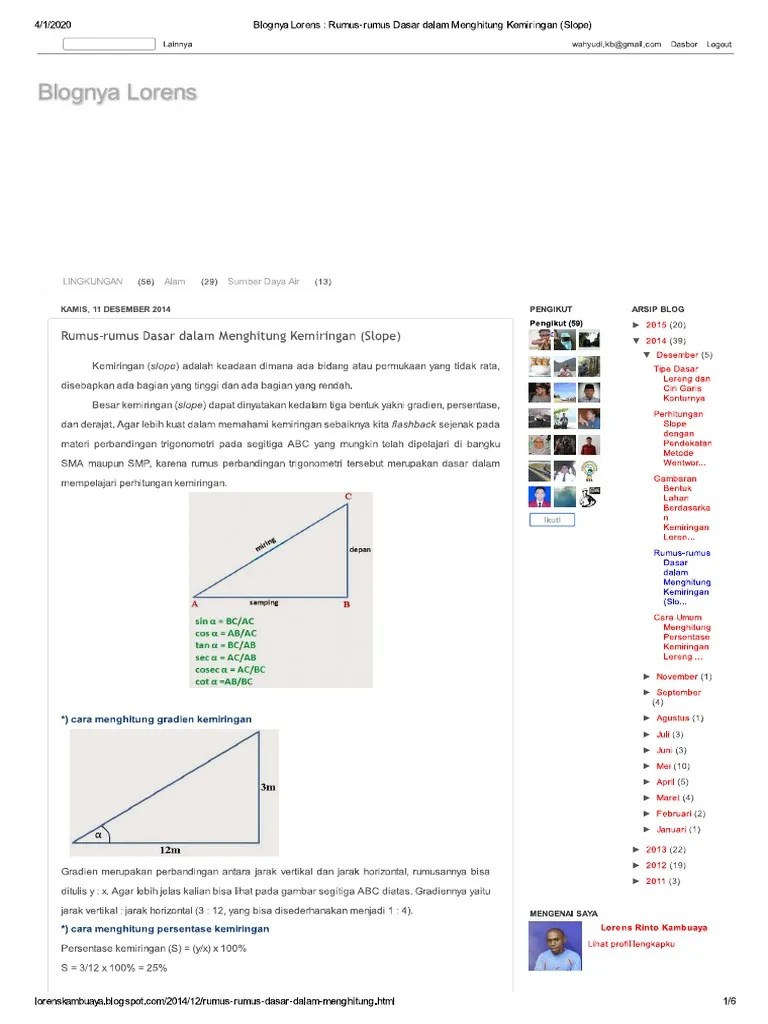 Rumus-Rumus Dasar Dalam Menghitung Kemiringan (Slope) | PDF
