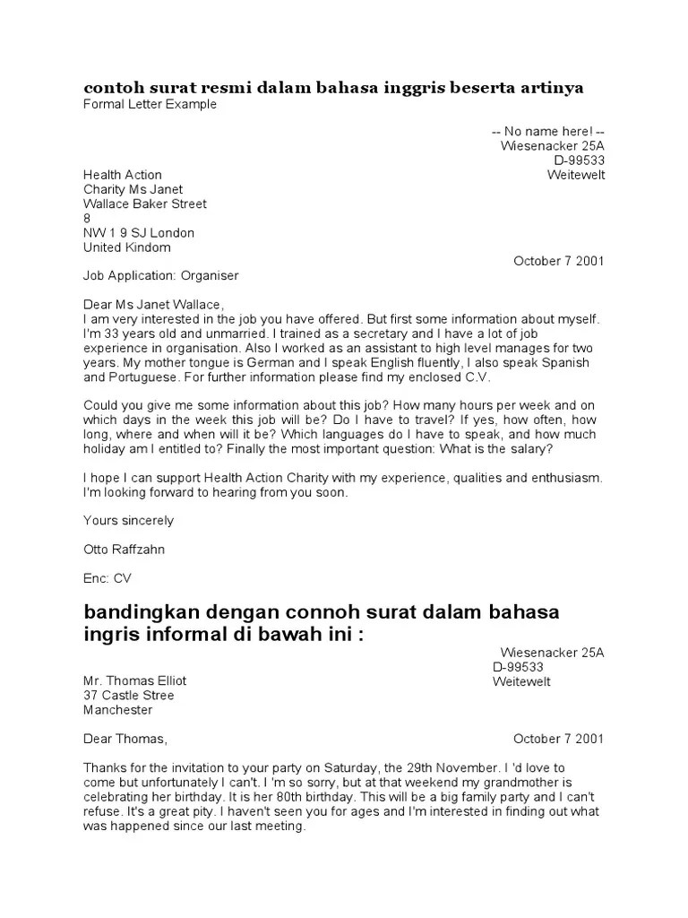 Contoh Surat Resmi Dalam Bahasa Inggris Dan Artinya
