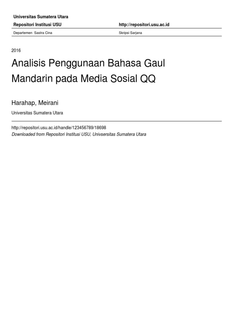 Analisis Penggunaan Bahasa Gaul Mandarin Pada Media Sosial QQ | PDF