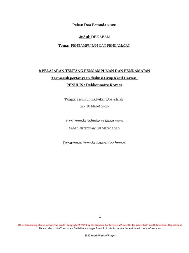 Minggu Sembahyang Pemuda Senior 2020 - Dekapan | PDF