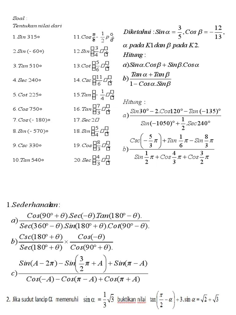 Latihan Soal Trigonometri Kelas X