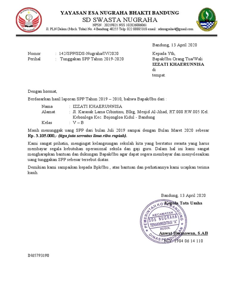 Contoh Surat Tagihan SPP | PDF