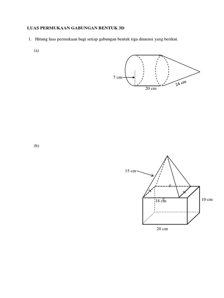 Luas Permukaan &amp; Isipadu Gabungan Bentuk 3D | PDF