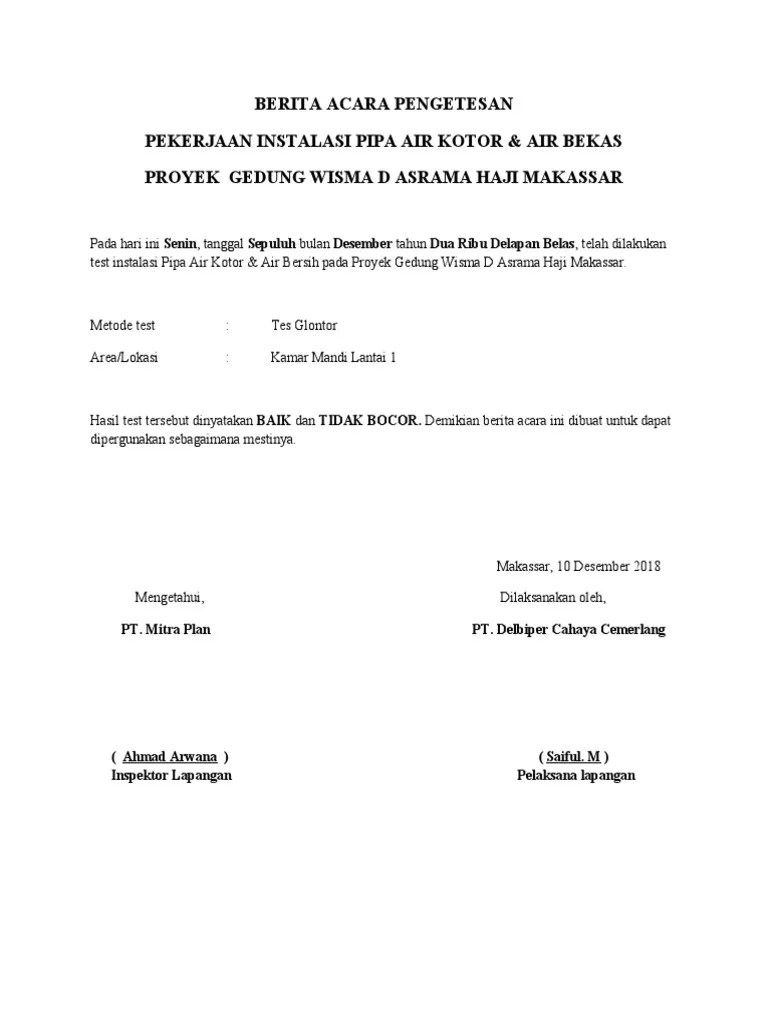BERITA ACARA PENGETESAN Glontor LT.1 | PDF