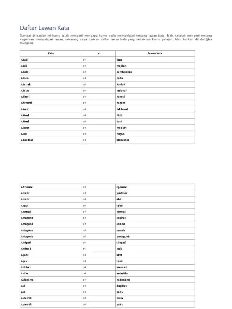 Daftar Lawan Kata | PDF