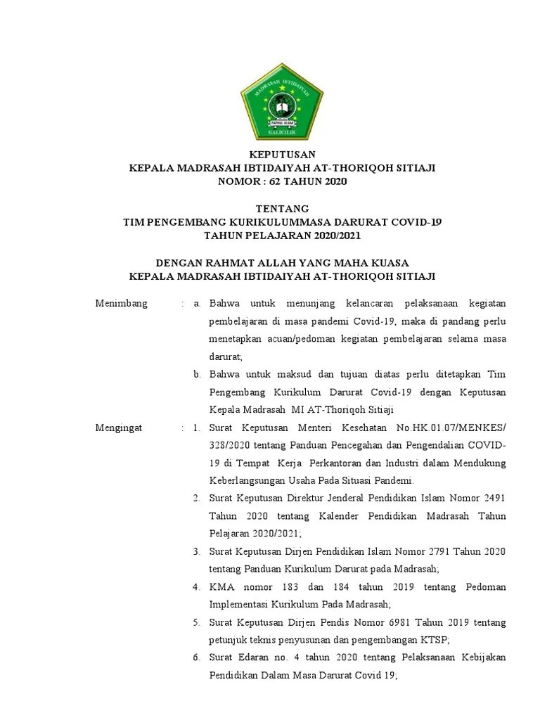 SK Tim Pengembang Kurikulum Darurat Covid-19 | PDF