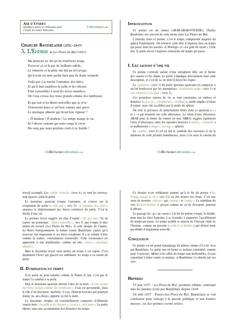 X L&rsquo;ennemi | PDF | Les Fleurs du mal | Charles Baudelaire