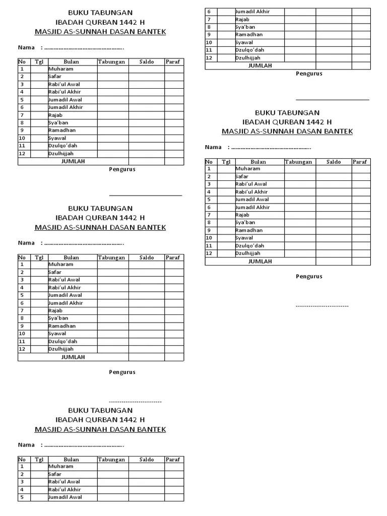 BUKU TABUNGAN Qurban | PDF