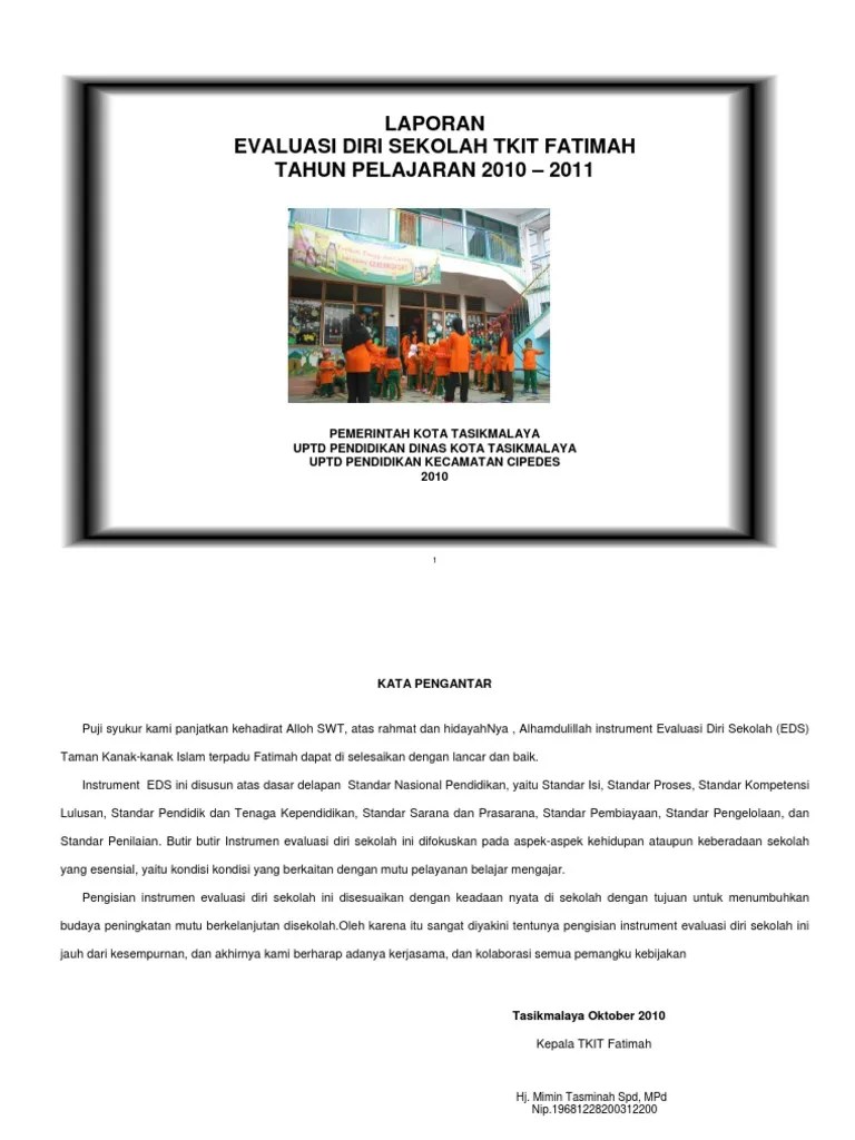 Laporan Evaluasi Diri Sekolah TKIT Fatimah Tahun Ajaran 2010-2011 | PDF