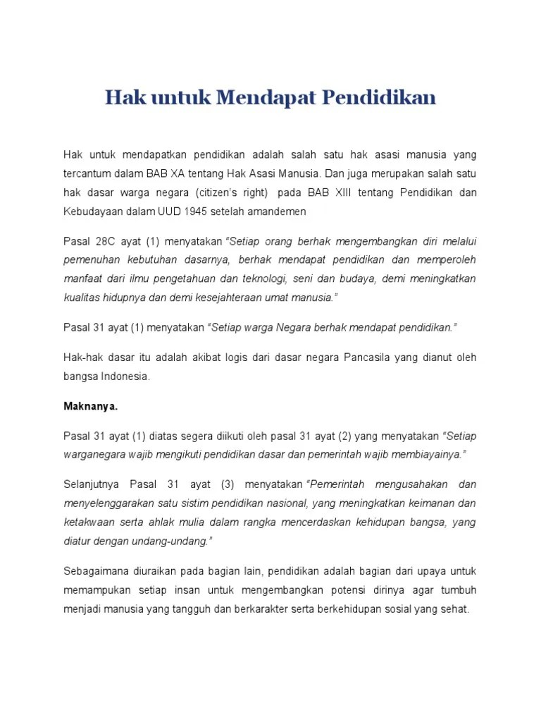 Hak Untuk Mendapat Pendidikan | PDF