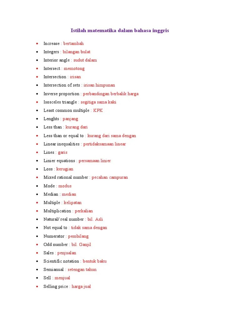 Istilah Matematika Dalam Bahasa Inggris | PDF