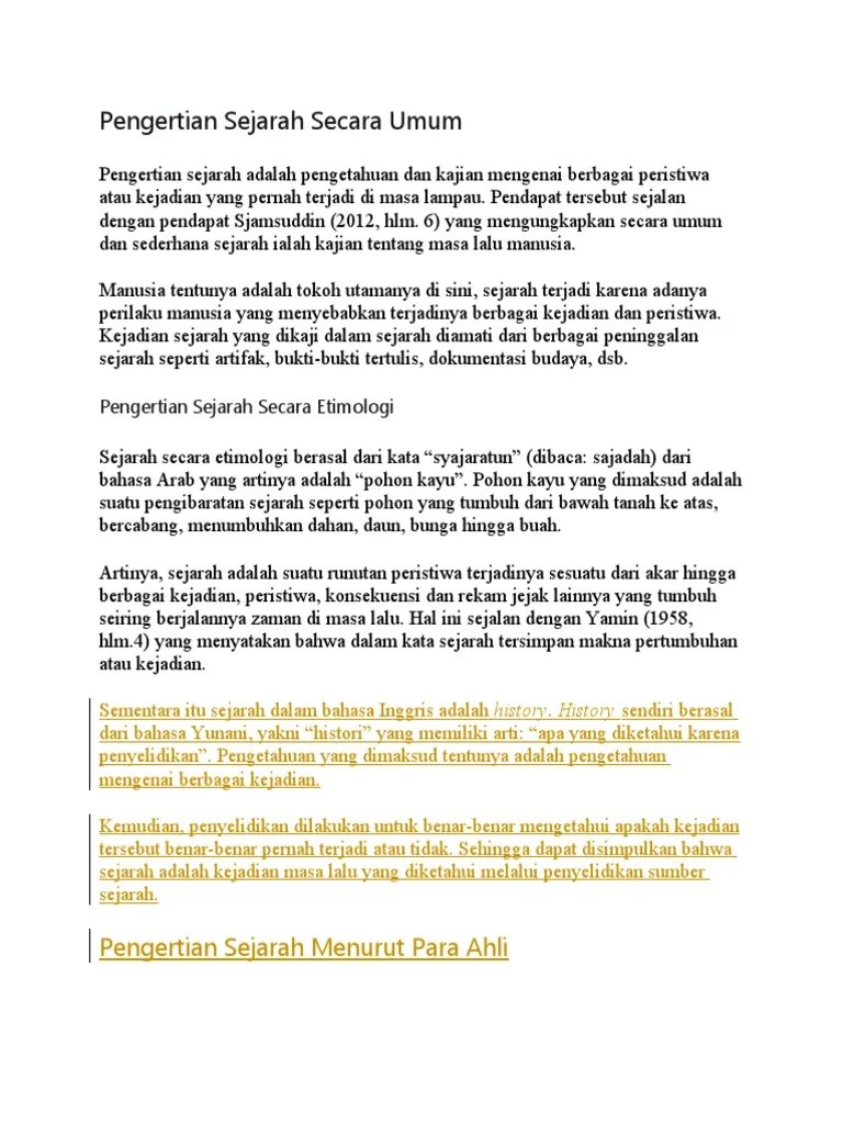 Pengertian Sejarah Secara Umum | PDF