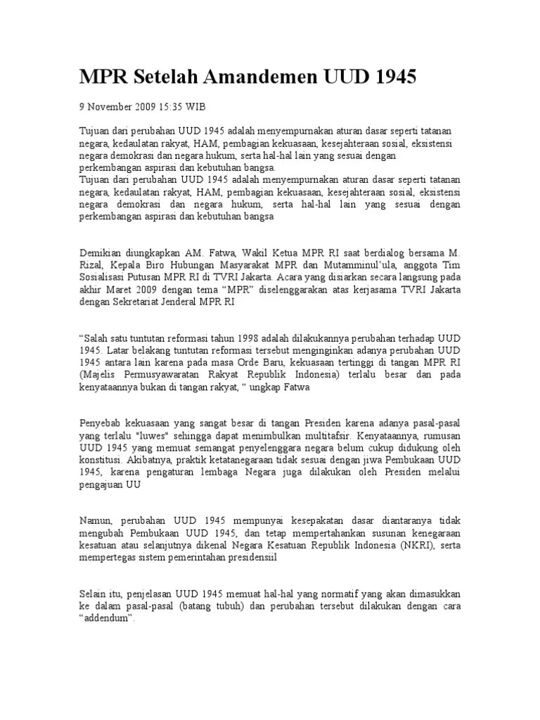 Pemerintahan Indonesia Setelah Dilakukannya Perubahan Uud Negara Republik  Indonesia Tahun 1945 – Penggambar