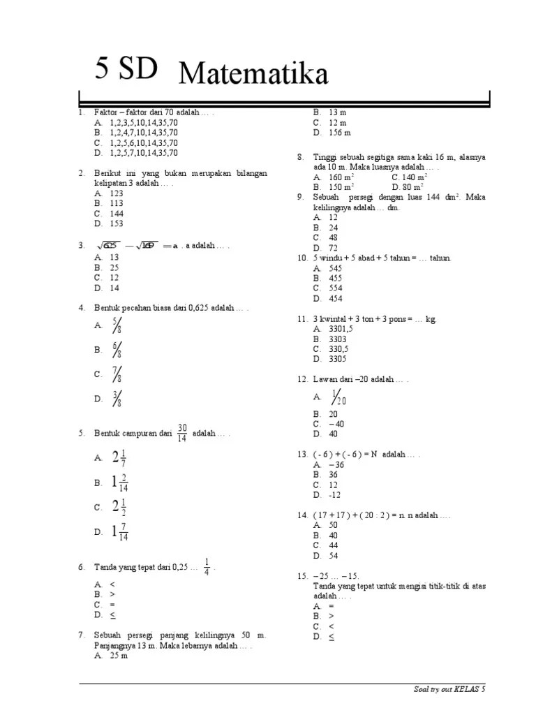 Soal Olimpiade Matematika Kelas 5 Sd 2021 pdf - kuncisoal