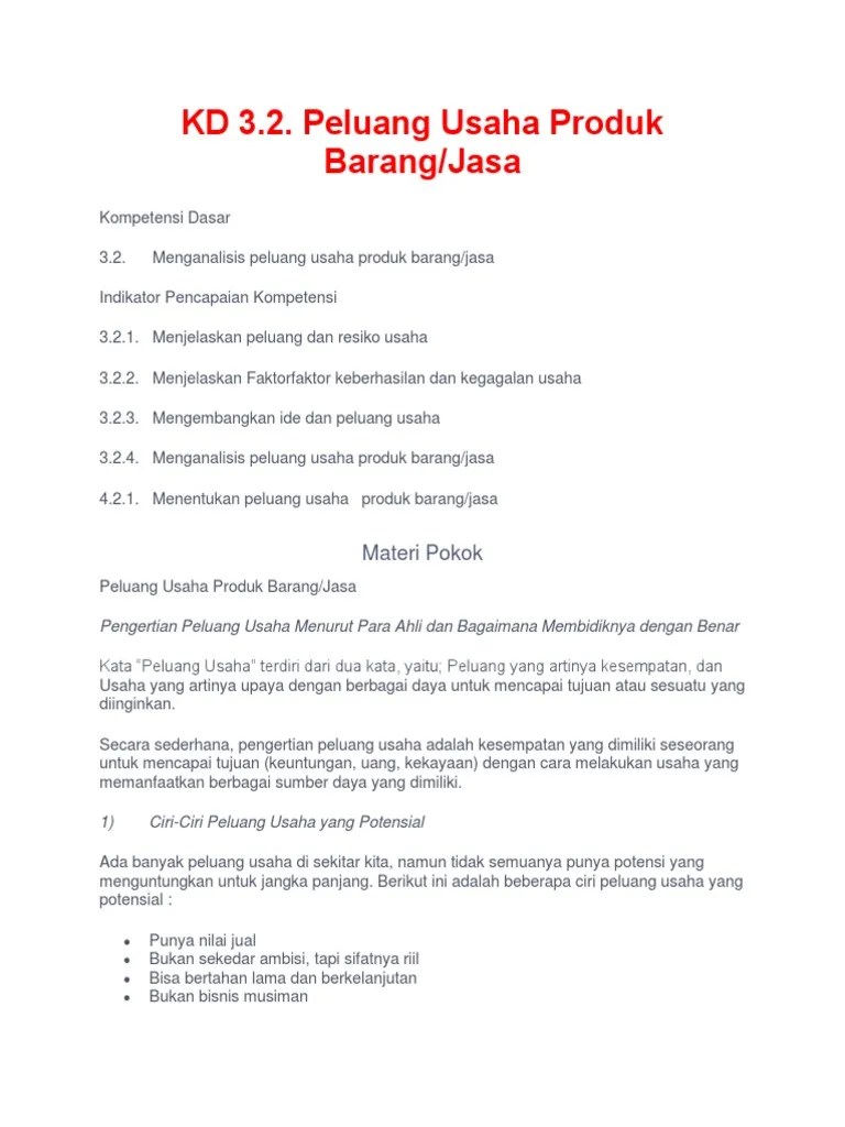 KD 3.2. Peluang Usaha Produk BarangJasa | PDF