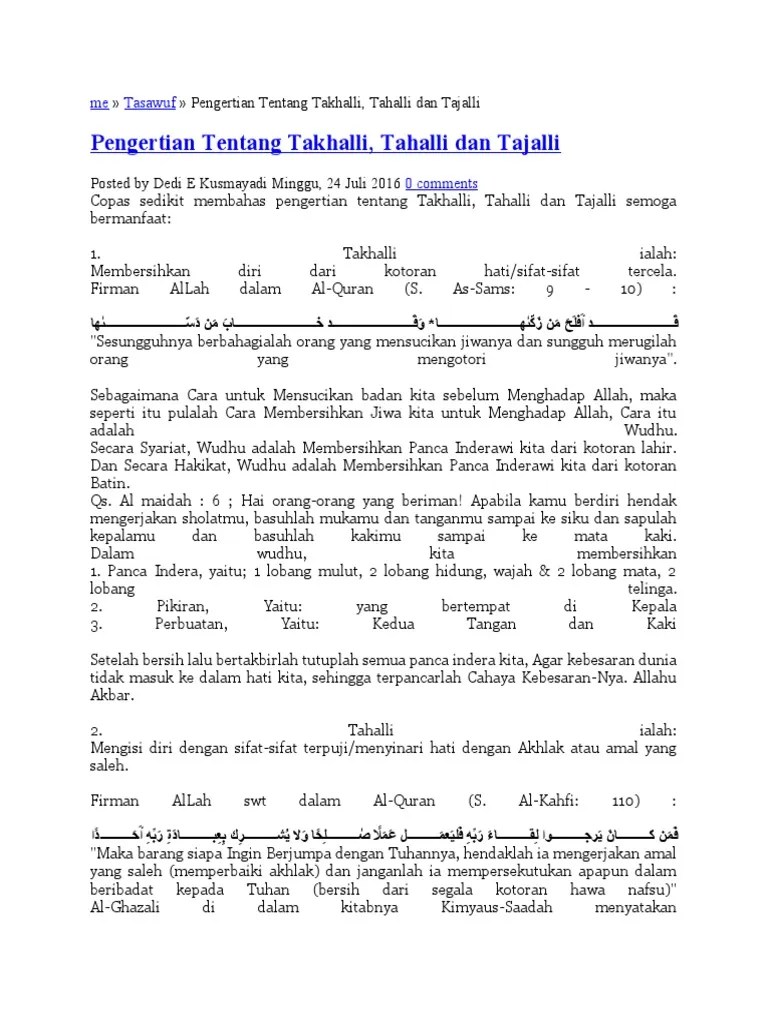 Tahalli Taholli Dan Tajalli | PDF