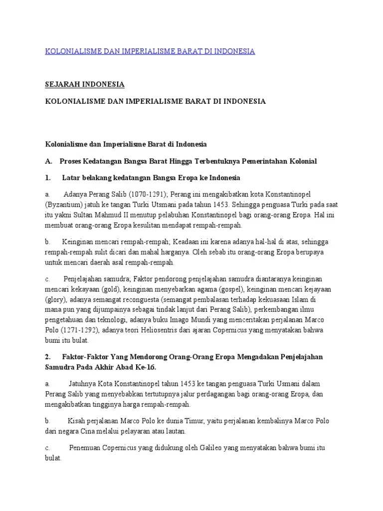 Kolonialisme Dan Imperialisme Di Indonesia | PDF