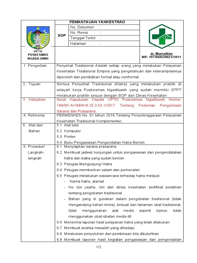 SOP Pemantauan Yankestrad | PDF